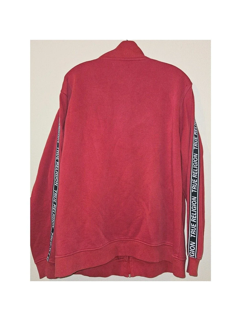 True Religion Men's XL Red Full Zip Fleece Track Jacket Logo Tape Sleeves